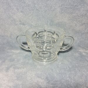 Vintage Federal Glass Yorktown Clear Sugar Bowl With Handles Thumb Print Design